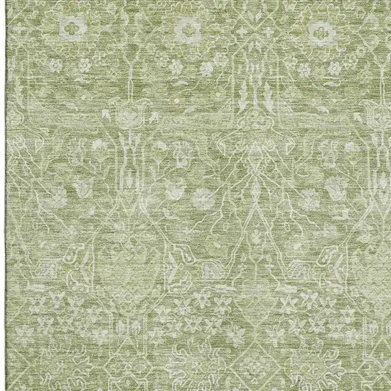 Artichoke Green And Beige Floral Washable Area Rug With UV Protection Photo 2