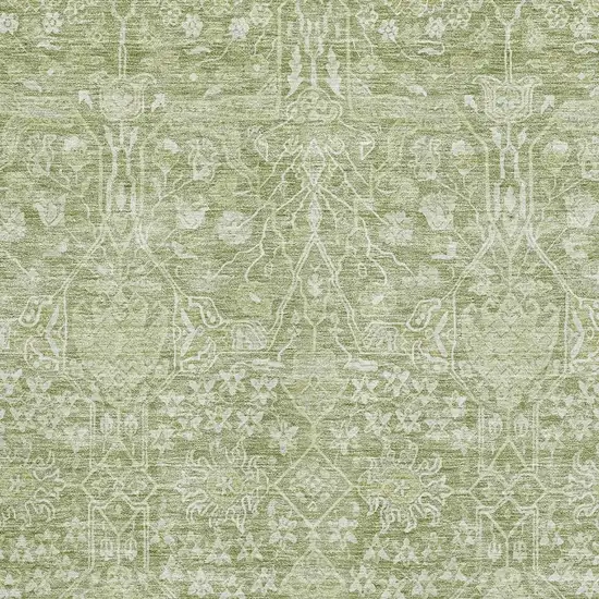 Artichoke Green And Beige Floral Washable Area Rug With UV Protection Photo 2