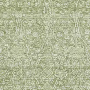 Photo of Artichoke Green And Beige Floral Washable Area Rug With UV Protection