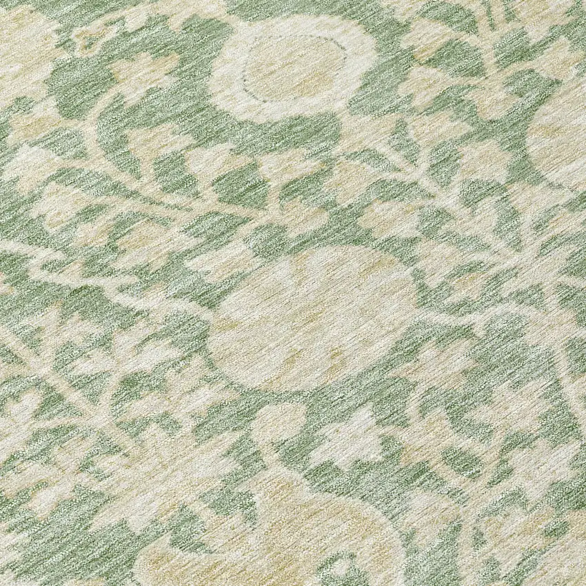 Artichoke Green And Beige Floral Washable Indoor Outdoor Area Rug Photo 7