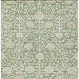 Photo of Artichoke Green And Beige Floral Washable Indoor Outdoor Area Rug