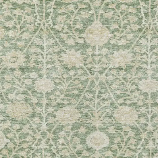 Artichoke Green And Beige Floral Washable Indoor Outdoor Area Rug Photo 5