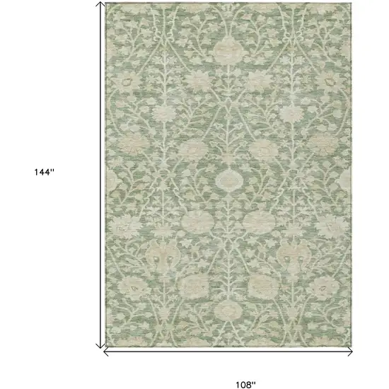 Artichoke Green And Beige Floral Washable Indoor Outdoor Area Rug Photo 7