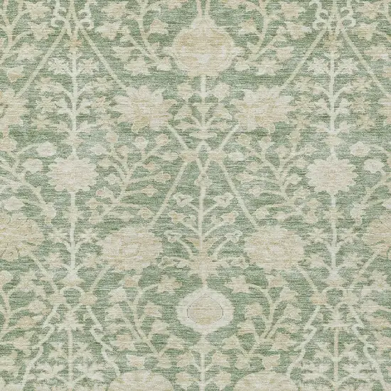 Artichoke Green And Beige Floral Washable Indoor Outdoor Area Rug Photo 5