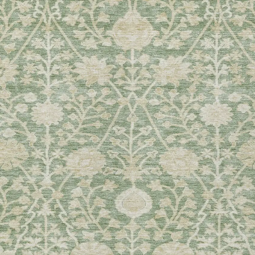Artichoke Green And Beige Floral Washable Indoor Outdoor Area Rug Photo 5