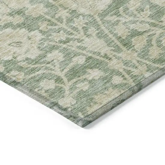 Artichoke Green And Beige Floral Washable Indoor Outdoor Area Rug Photo 4