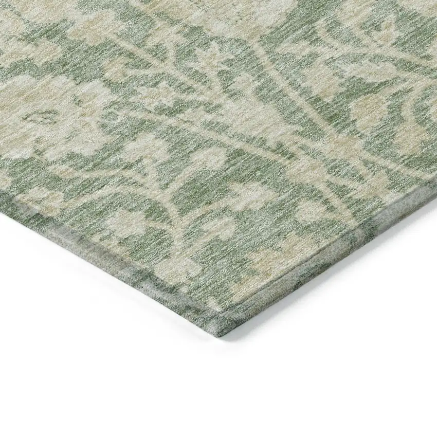 Artichoke Green And Beige Floral Washable Indoor Outdoor Area Rug Photo 4