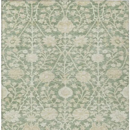 Artichoke Green And Beige Floral Washable Indoor Outdoor Area Rug Photo 6