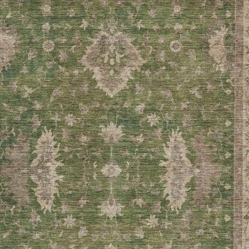 Artichoke Green And Beige Floral Washable Indoor Outdoor Area Rug Photo 4