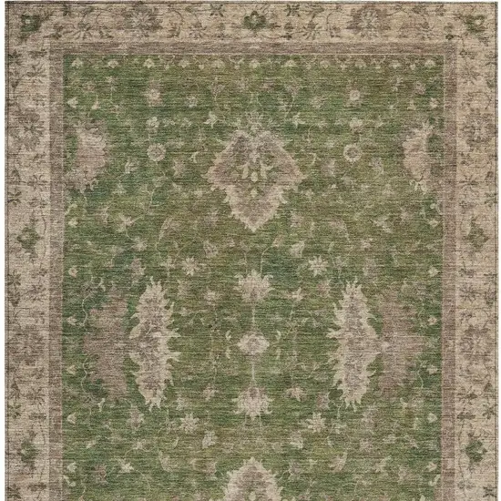 Artichoke Green And Beige Floral Washable Indoor Outdoor Area Rug Photo 3