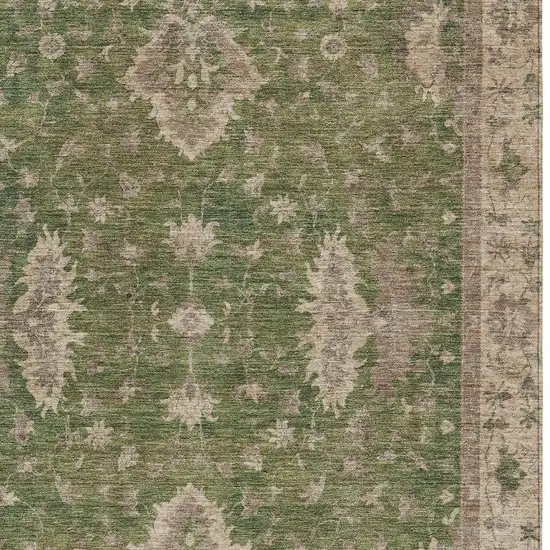 Artichoke Green And Beige Floral Washable Indoor Outdoor Area Rug Photo 4