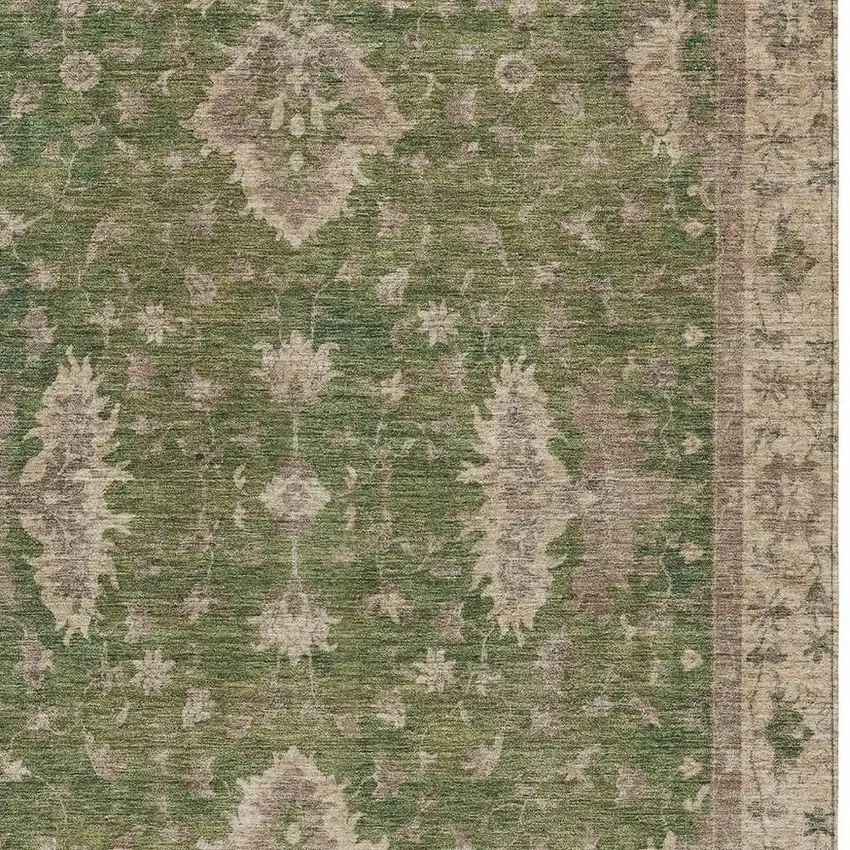 Artichoke Green And Beige Floral Washable Indoor Outdoor Area Rug Photo 4