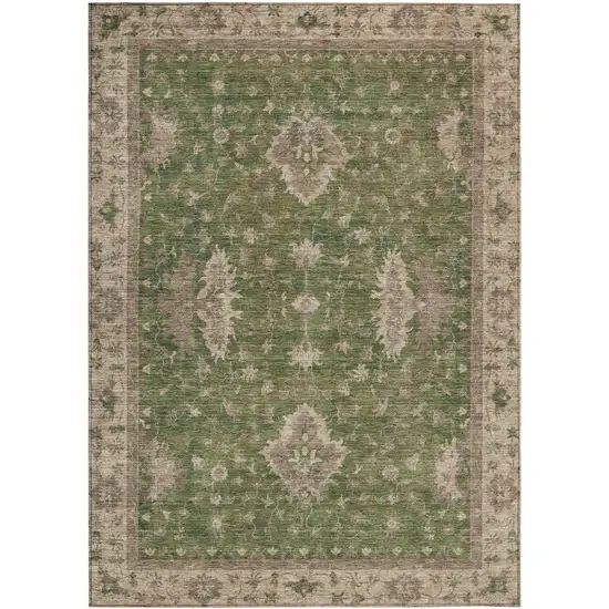 Artichoke Green And Beige Floral Washable Indoor Outdoor Area Rug Photo 1