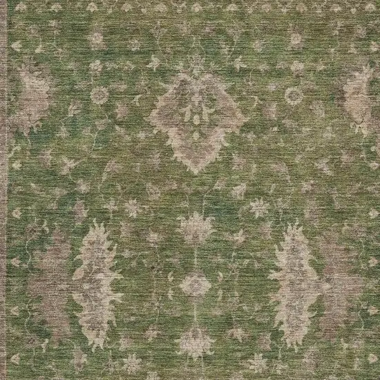 Artichoke Green And Beige Floral Washable Indoor Outdoor Area Rug Photo 4