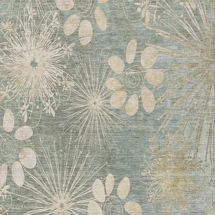 Artichoke Green And Beige Floral Washable Indoor Outdoor Area Rug Photo 6