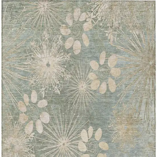 Artichoke Green And Beige Floral Washable Indoor Outdoor Area Rug Photo 4