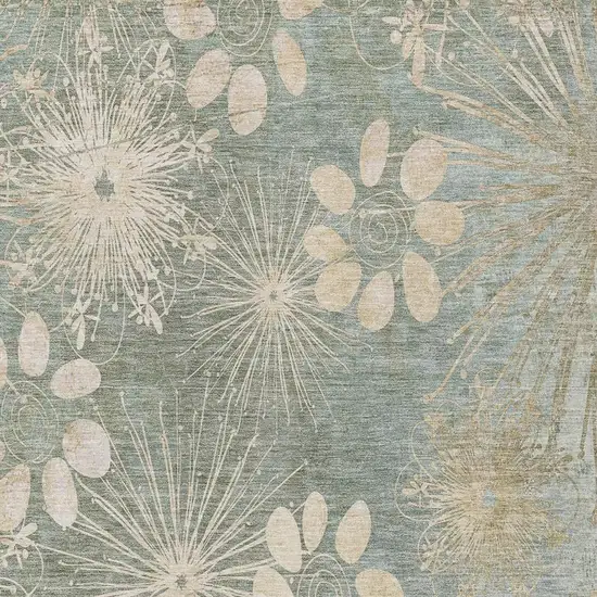 Artichoke Green And Beige Floral Washable Indoor Outdoor Area Rug Photo 6
