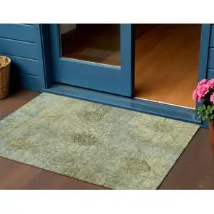 Photo of Artichoke Green And Beige Floral Washable Indoor Outdoor Area Rug