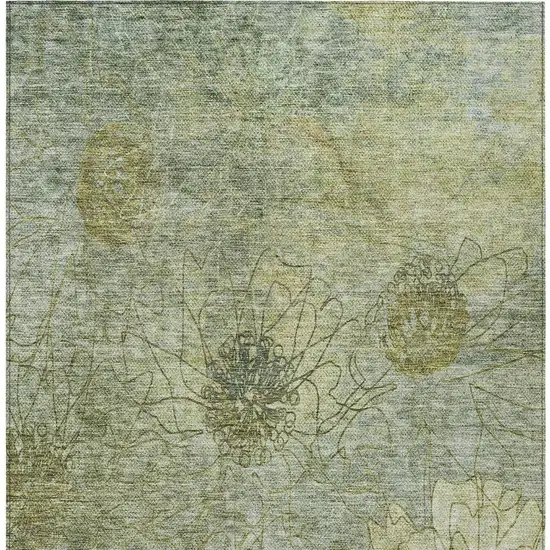 Artichoke Green And Beige Floral Washable Indoor Outdoor Area Rug Photo 4