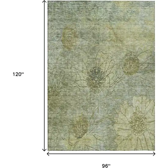 Artichoke Green And Beige Floral Washable Indoor Outdoor Area Rug Photo 3
