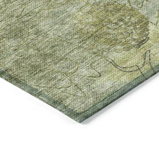 Artichoke Green And Beige Floral Washable Indoor Outdoor Area Rug Photo 6