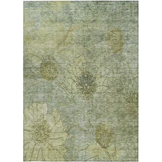Artichoke Green And Beige Floral Washable Indoor Outdoor Area Rug Photo 4