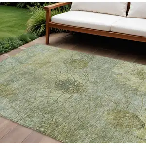 Photo of Artichoke Green And Beige Floral Washable Indoor Outdoor Area Rug