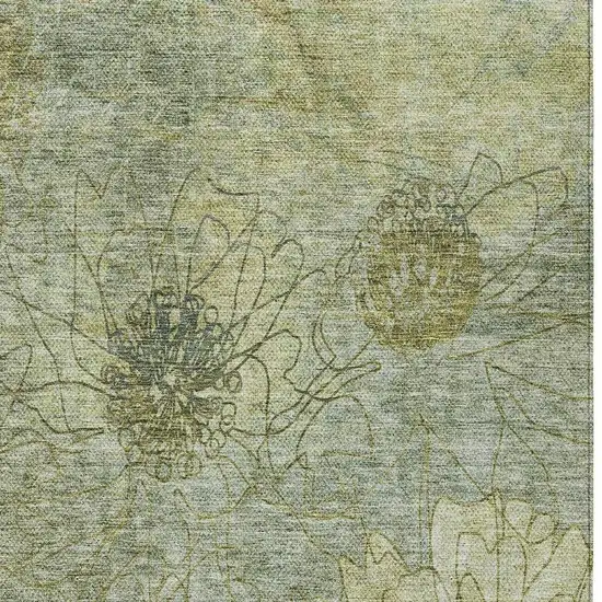 Artichoke Green And Beige Floral Washable Indoor Outdoor Area Rug Photo 5