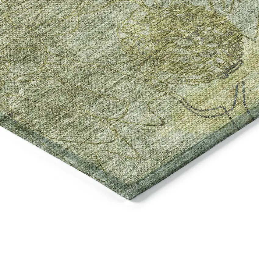 Artichoke Green And Beige Floral Washable Indoor Outdoor Area Rug Photo 6