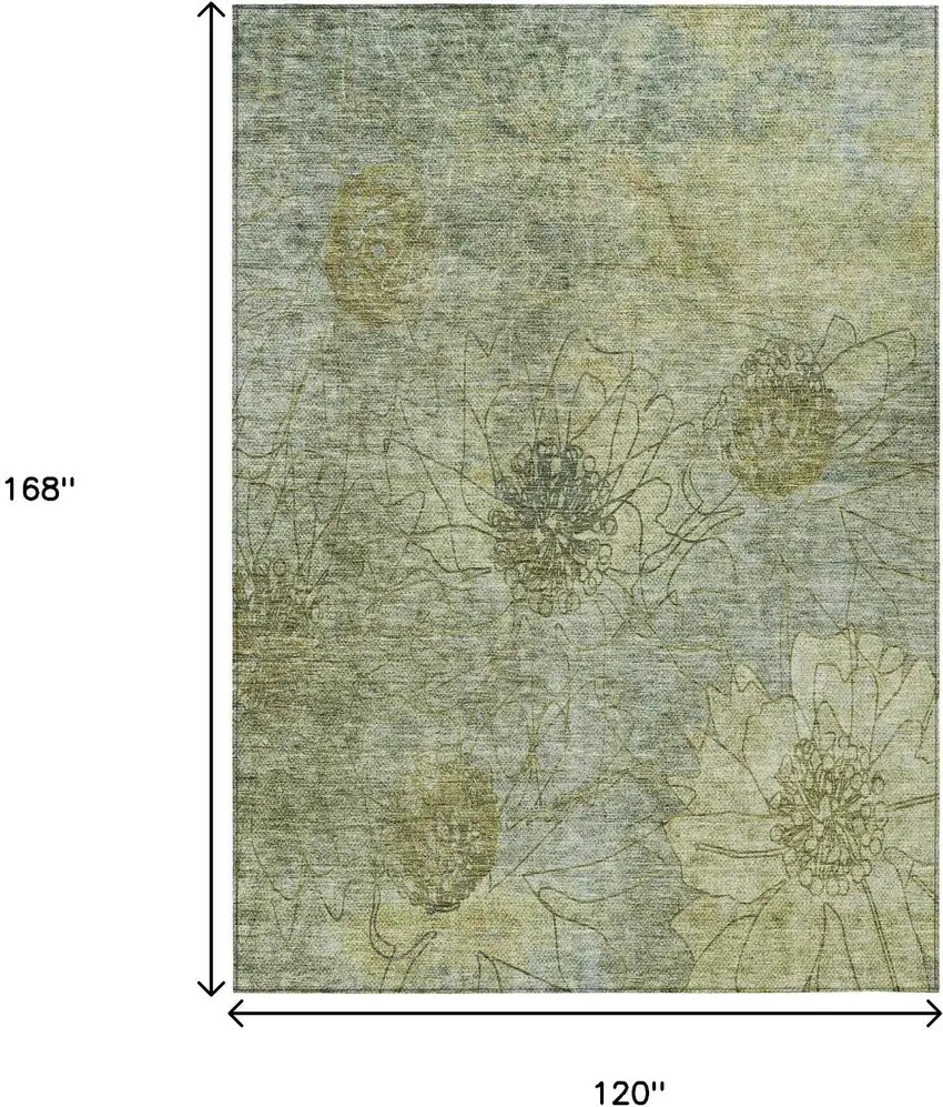 Artichoke Green And Beige Floral Washable Indoor Outdoor Area Rug Photo 3