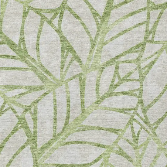 Artichoke Green And Beige Floral Washable Indoor Outdoor Area Rug Photo 4
