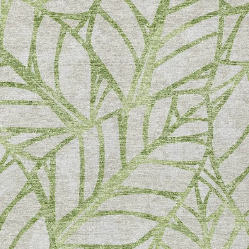 Artichoke Green And Beige Floral Washable Indoor Outdoor Area Rug Photo 4