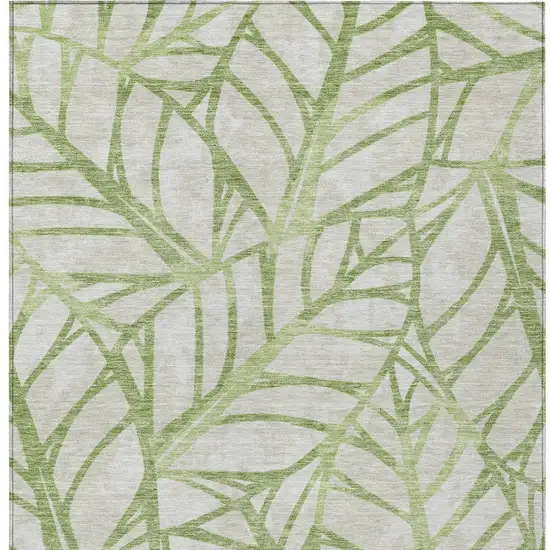 Artichoke Green And Beige Floral Washable Indoor Outdoor Area Rug Photo 5