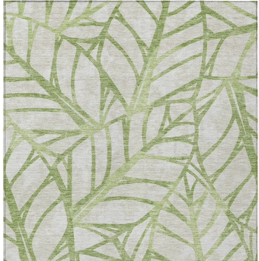 Artichoke Green And Beige Floral Washable Indoor Outdoor Area Rug Photo 5