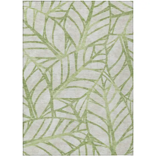 Artichoke Green And Beige Floral Washable Indoor Outdoor Area Rug Photo 1