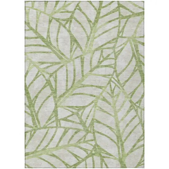 Artichoke Green And Beige Floral Washable Indoor Outdoor Area Rug Photo 1