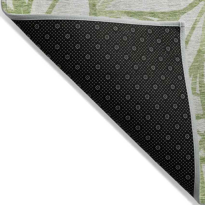 Artichoke Green And Beige Floral Washable Indoor Outdoor Area Rug Photo 2