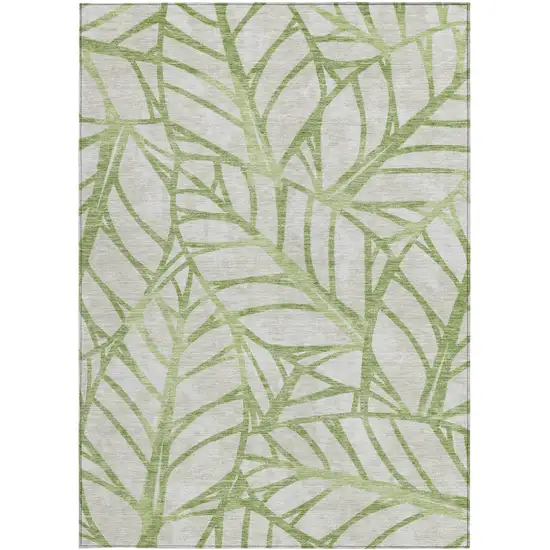 Artichoke Green And Beige Floral Washable Indoor Outdoor Area Rug Photo 5
