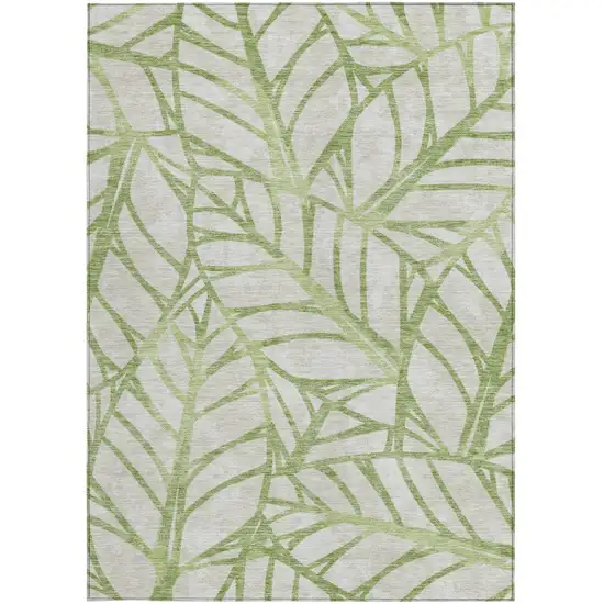 Artichoke Green And Beige Floral Washable Indoor Outdoor Area Rug Photo 5