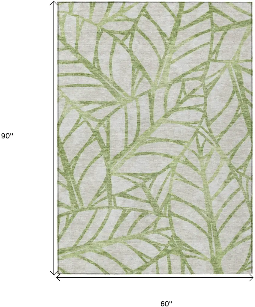 Artichoke Green And Beige Floral Washable Indoor Outdoor Area Rug Photo 3