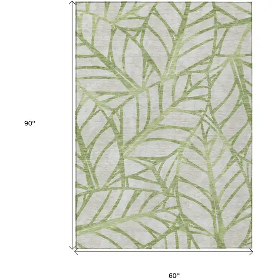 Artichoke Green And Beige Floral Washable Indoor Outdoor Area Rug Photo 3
