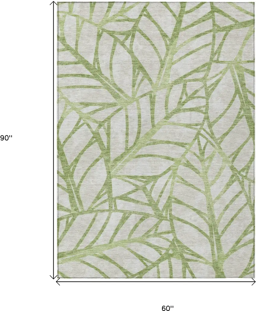Artichoke Green And Beige Floral Washable Indoor Outdoor Area Rug Photo 3