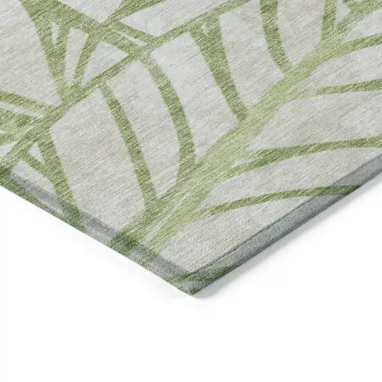 Artichoke Green And Beige Floral Washable Indoor Outdoor Area Rug Photo 3