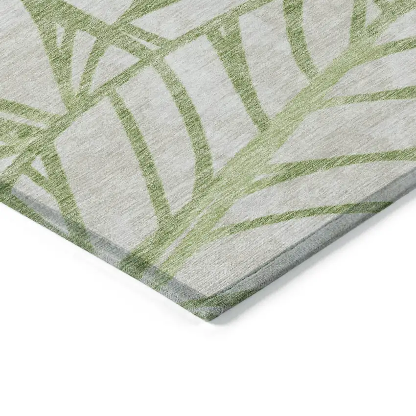 Artichoke Green And Beige Floral Washable Indoor Outdoor Area Rug Photo 3