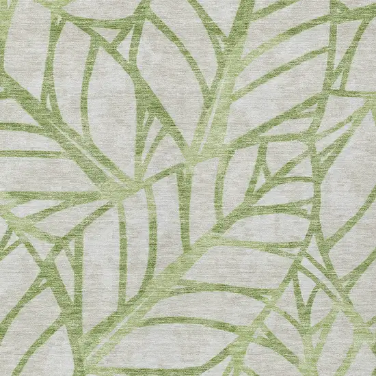 Artichoke Green And Beige Floral Washable Indoor Outdoor Area Rug Photo 4