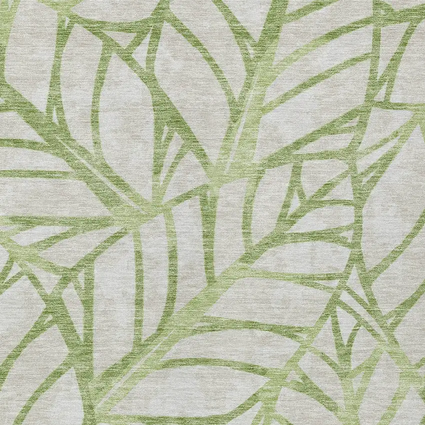 Artichoke Green And Beige Floral Washable Indoor Outdoor Area Rug Photo 4