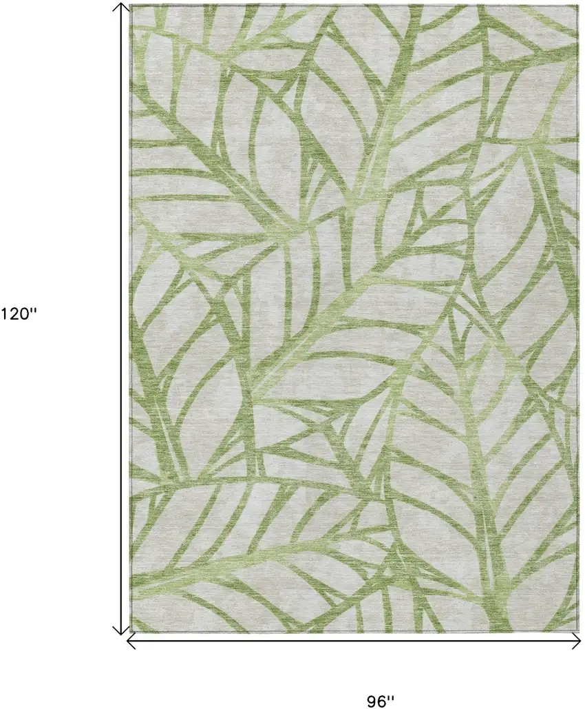 Artichoke Green And Beige Floral Washable Indoor Outdoor Area Rug Photo 9