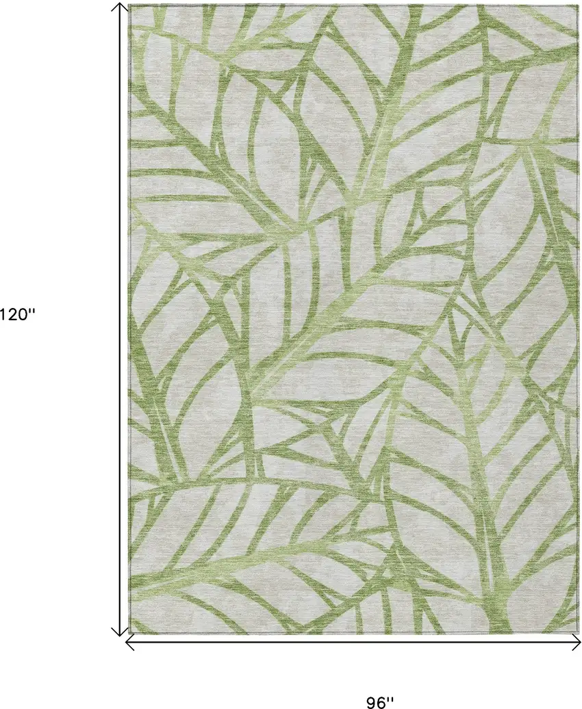 Artichoke Green And Beige Floral Washable Indoor Outdoor Area Rug Photo 9
