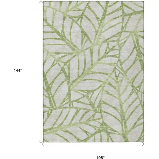 Artichoke Green And Beige Floral Washable Indoor Outdoor Area Rug Photo 9