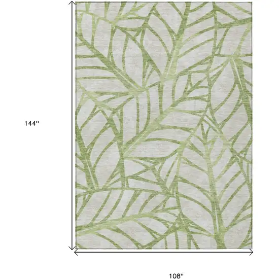 Artichoke Green And Beige Floral Washable Indoor Outdoor Area Rug Photo 9